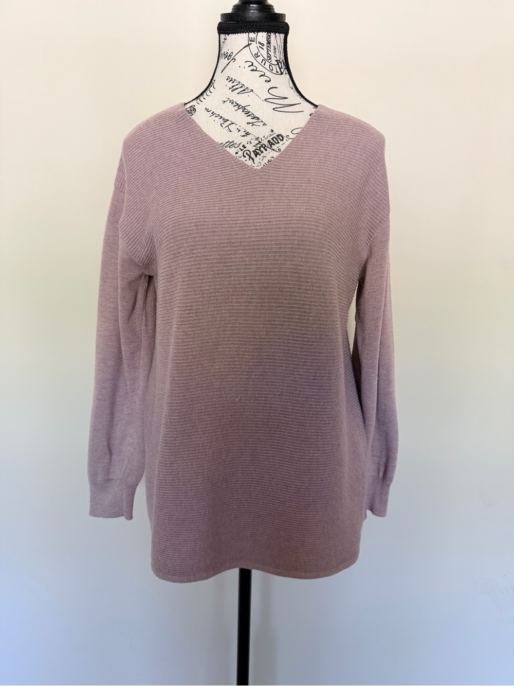 Ella Moss Dusty Mauve V-Neck Ribbed Sweater